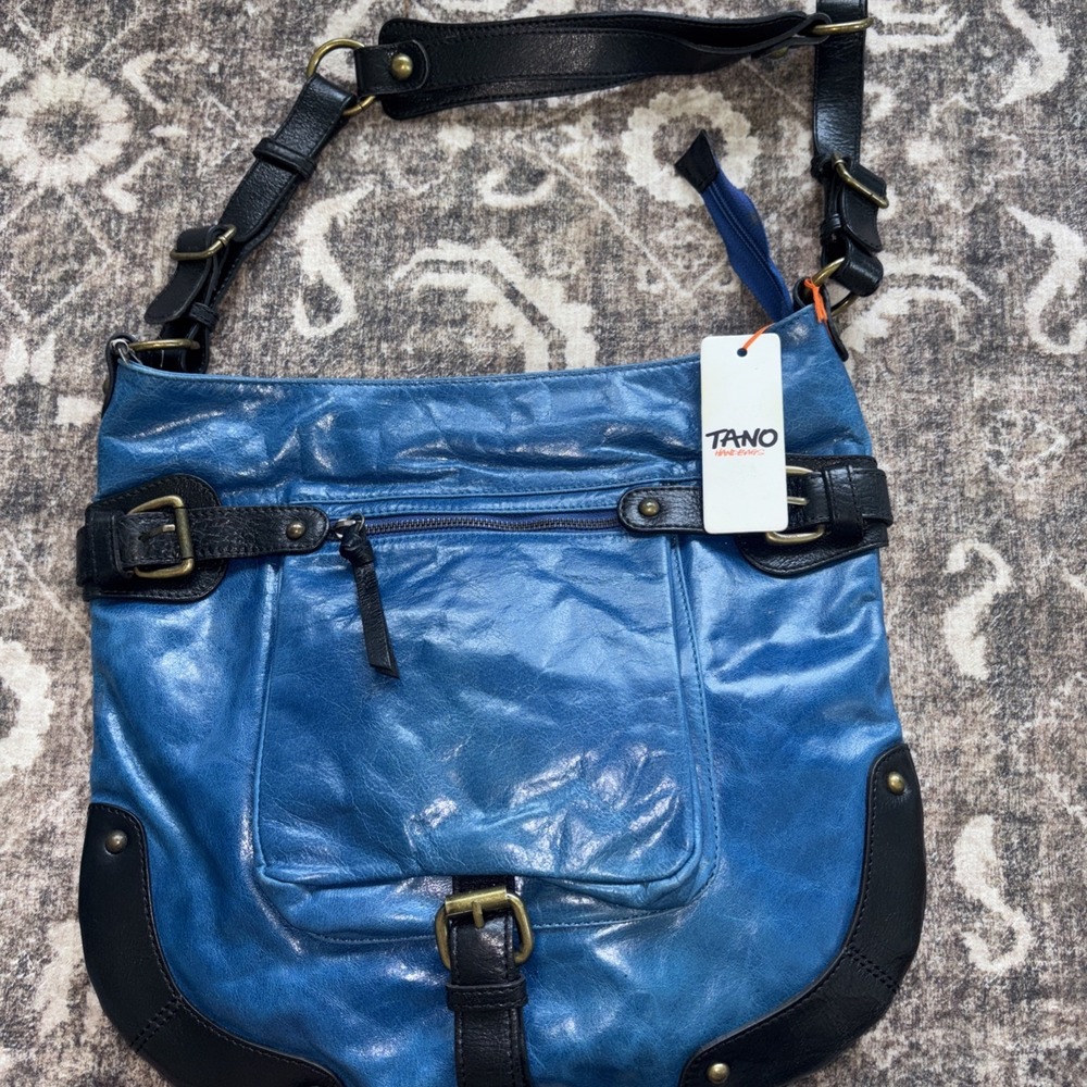 Tano NEW Dark Blue Black Leather Bucket Purse Italian Leather